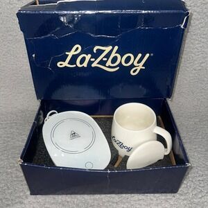 NOS La-Z-Boy Mug Warmer Set Ceramic Mug w/ Lid Spoon Electric Heater